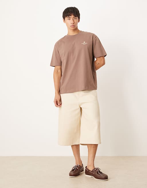 DESIGN Oversized T-shirt With Text Print In Brown