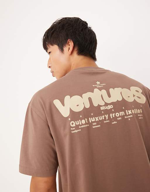 DESIGN oversized t-shirt with text print in brown