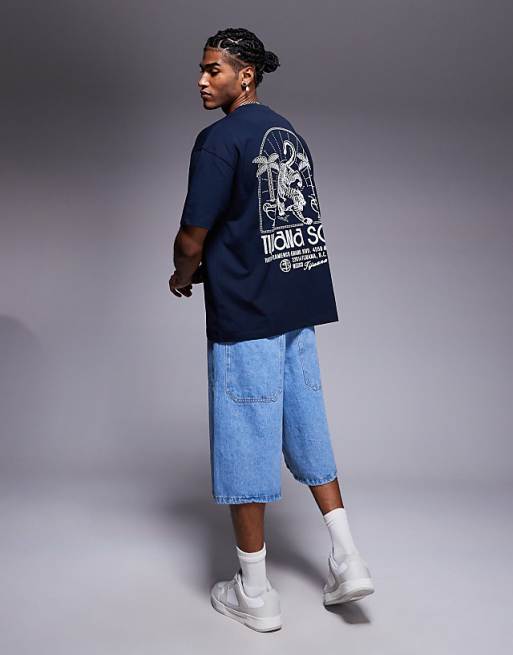 DESIGN Oversized T-shirt With Tijuana Tiger Graphic In Navy