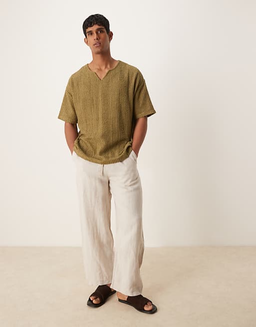 DESIGN Oversized T-shirt With V Neck In Khaki Texture