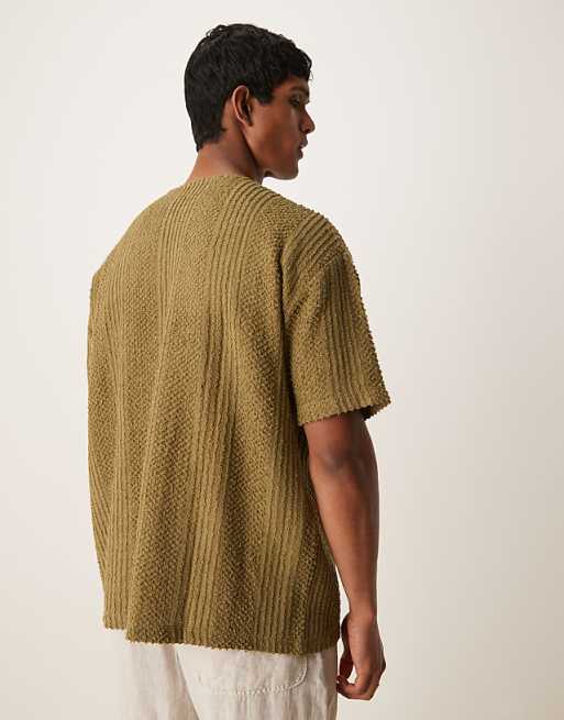 DESIGN Oversized T-shirt With V Neck In Khaki Texture