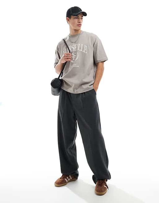 DESIGN Oversized T-shirt With Varsity Graphics In Brown