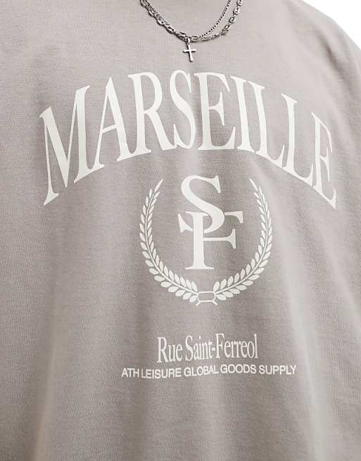 DESIGN Oversized T-shirt With Varsity Graphics In Brown