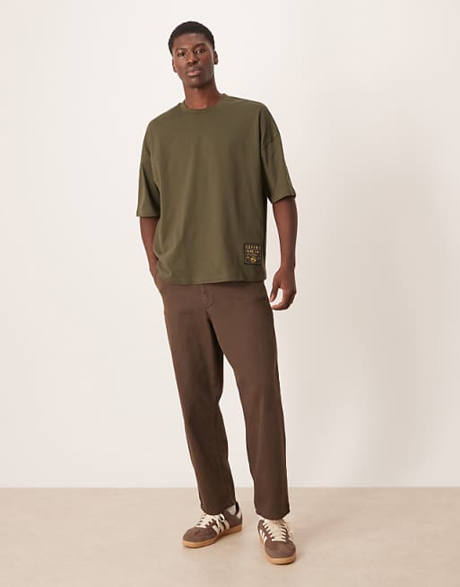 DESIGN Oversized T-shirt With Woven Tab In Green