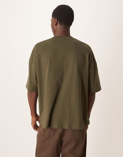 DESIGN Oversized T-shirt With Woven Tab In Green
