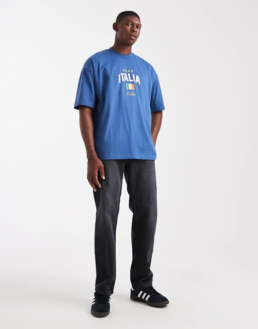 DESIGN Oversized T-shirts In Blue With Italy Graphic