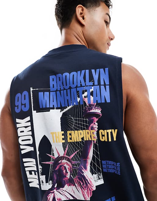 DESIGN Oversized Tank With City Graphic In Navy