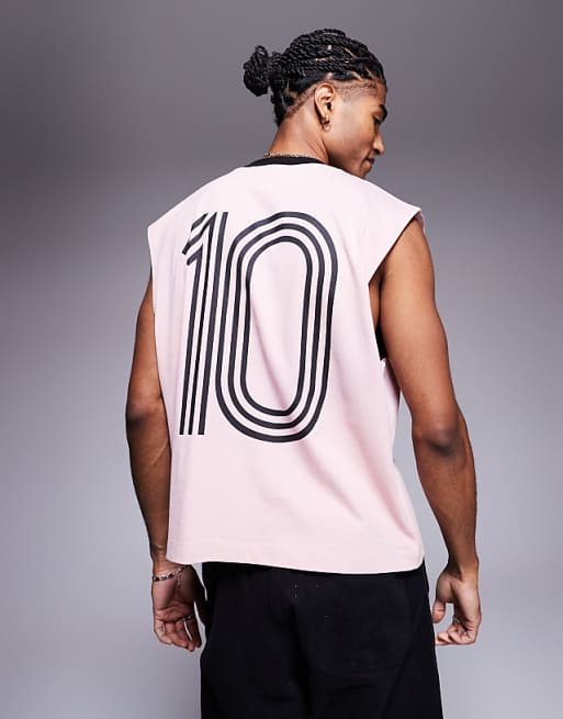 DESIGN Oversized Tank With Cut And Sew Detail And Sports Graphic In Pink