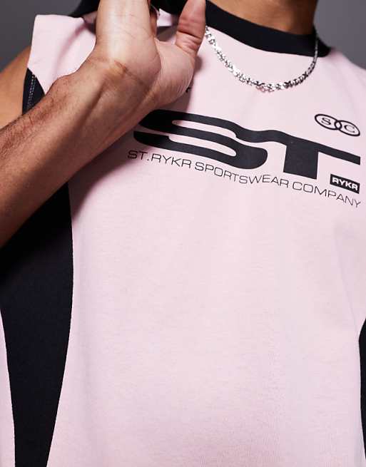 DESIGN Oversized Tank With Cut And Sew Detail And Sports Graphic In Pink