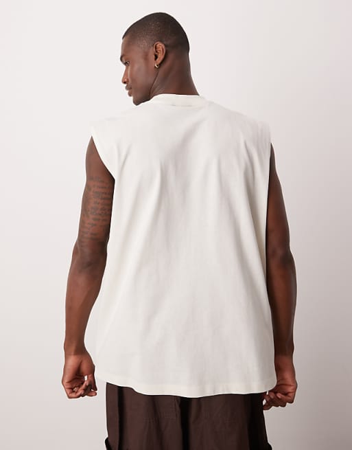 DESIGN Oversized Tank With Dropped Armhole And Sun Graphic In Off White