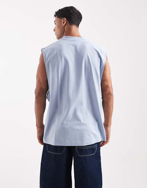 DESIGN Oversized Tank With Dropped Armhole And Street Graphic In Light Blue