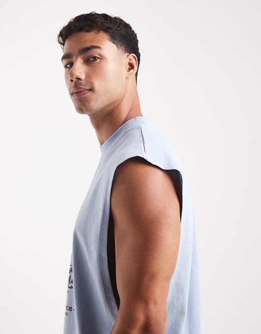 DESIGN Oversized Tank With Dropped Armhole And Street Graphic In Light Blue