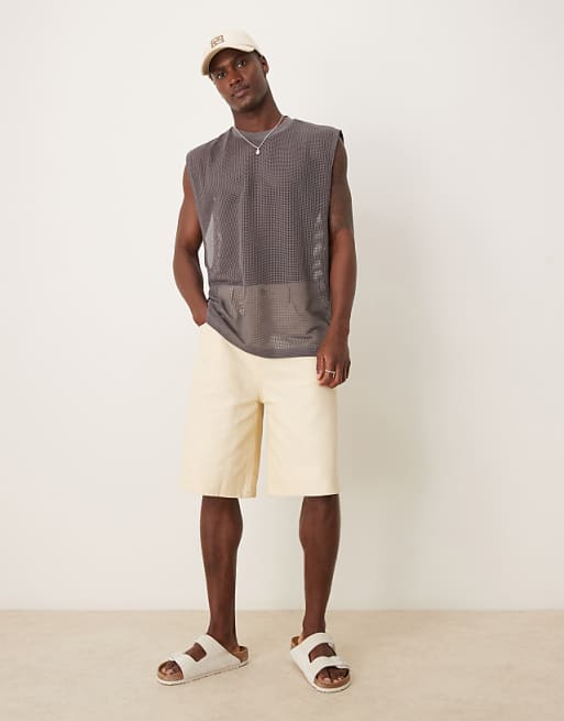 DESIGN Oversized Tank With Dropped Armhole In Charcoal Open Mesh