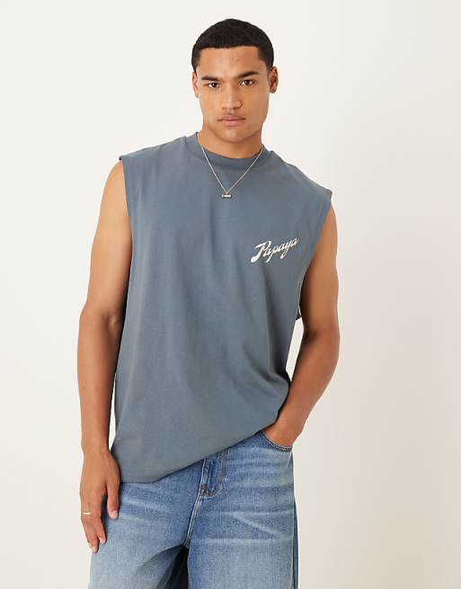 DESIGN Oversized Tank With Fruit Graphic In Charcoal