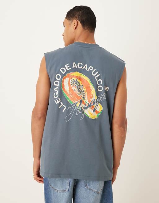 DESIGN oversized tank with fruit graphic in charcoal
