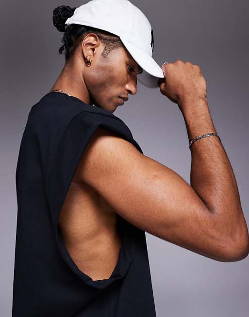 DESIGN Oversized Tank With Raw Hem Sleeve In Black