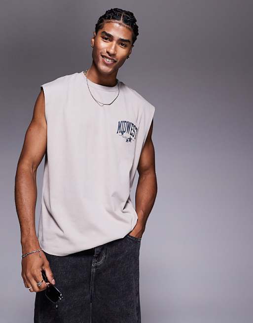 DESIGN Oversized Tank With Western Graphic In Stone
