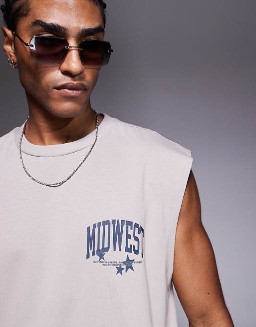 DESIGN Oversized Tank With Western Graphic In Stone