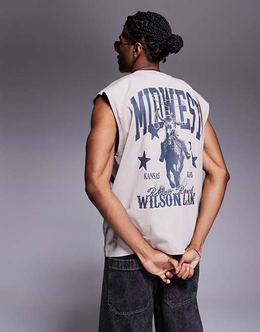 DESIGN oversized tank with western graphic in stone