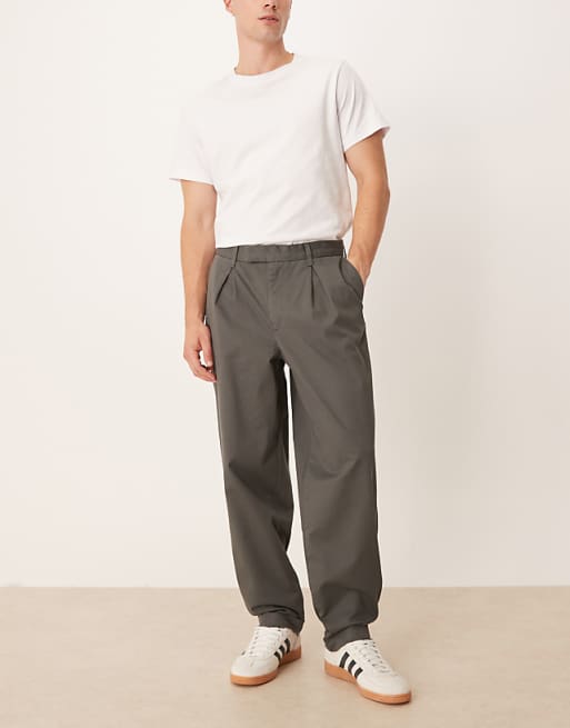DESIGN Oversized Tapered Fit Chino Trousers In Charcoal