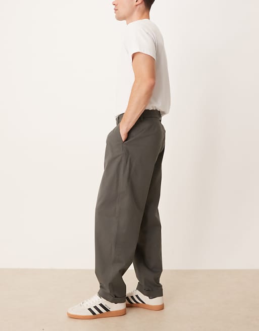 DESIGN Oversized Tapered Fit Chino Trousers In Charcoal