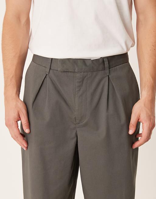 DESIGN Oversized Tapered Fit Chino Trousers In Charcoal