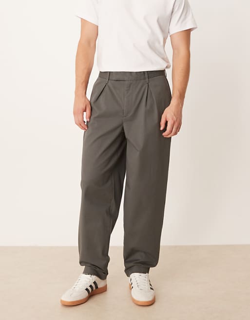 DESIGN oversized tapered fit chino trousers in charcoal