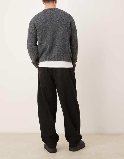DESIGN Oversized Tapered Jeans In Black With Pleats