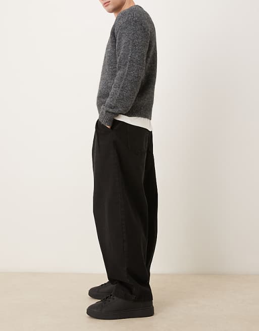 DESIGN Oversized Tapered Jeans In Black With Pleats