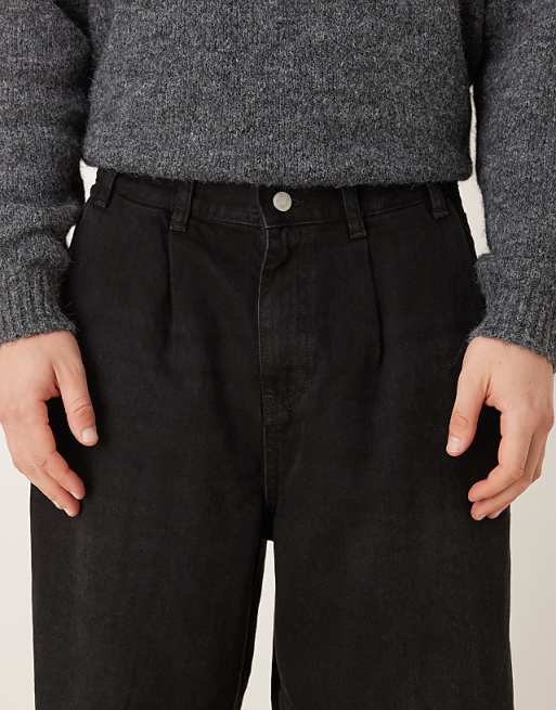 DESIGN Oversized Tapered Jeans In Black With Pleats