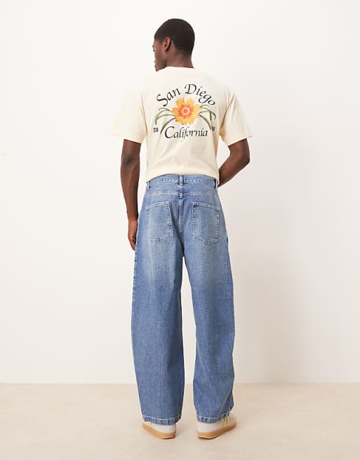 DESIGN Oversized Tapered Jeans In Light Wash Blue With Pleats