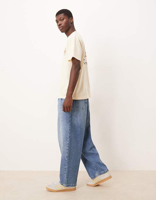 DESIGN Oversized Tapered Jeans In Light Wash Blue With Pleats