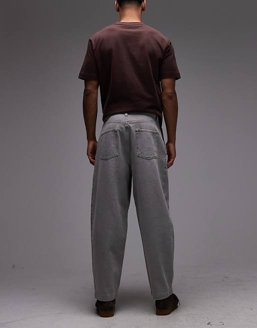 DESIGN Oversized Tapered Jeans In Stone With Tint