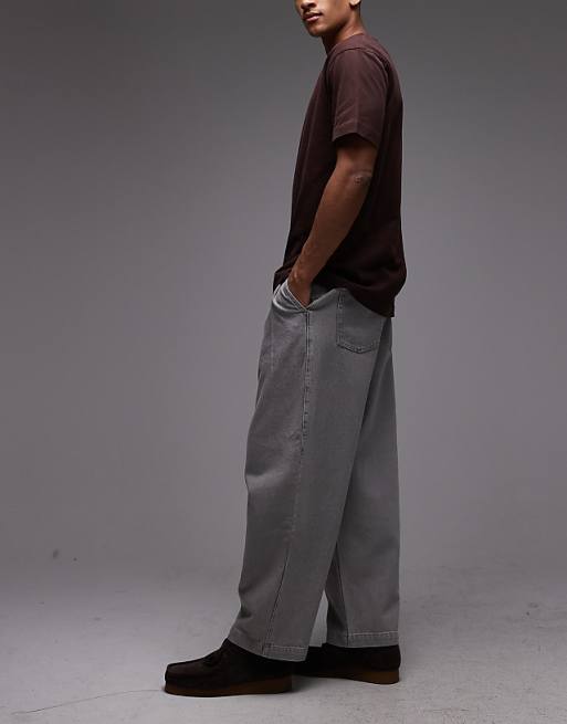DESIGN Oversized Tapered Jeans In Stone With Tint