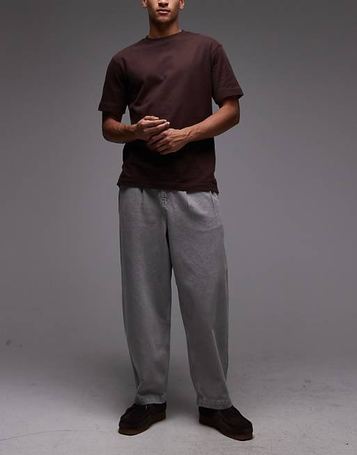 DESIGN oversized tapered jeans in stone with tint
