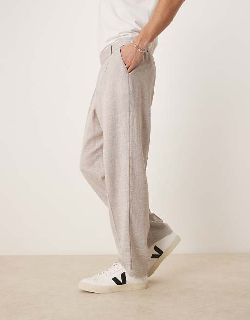 DESIGN Oversized Tapered Leg Trousers In Beige