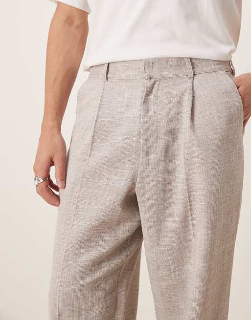 DESIGN Oversized Tapered Leg Trousers In Beige