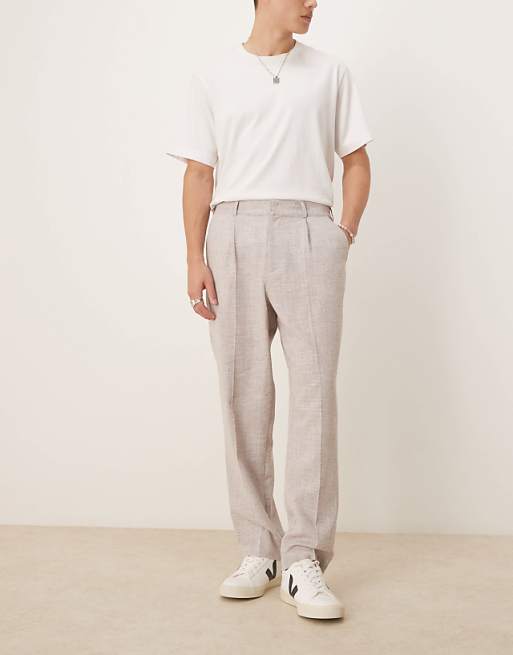 DESIGN oversized tapered leg trousers in beige