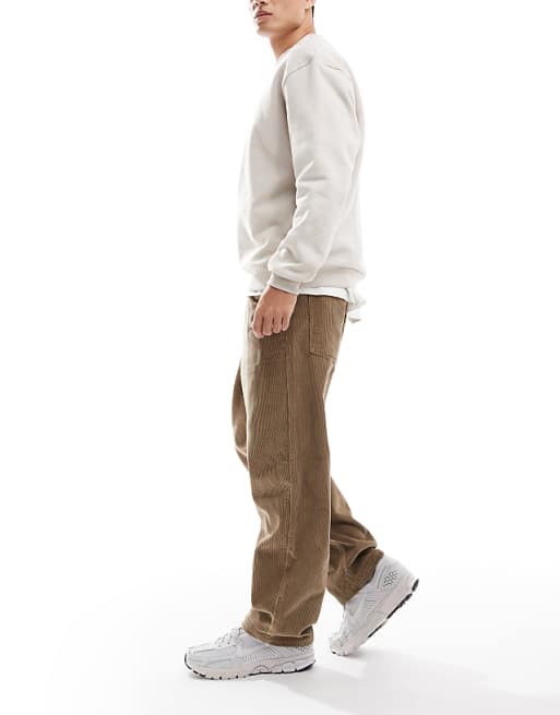 DESIGN Oversized Tapered Pull On Trousers In Beige Corduroy