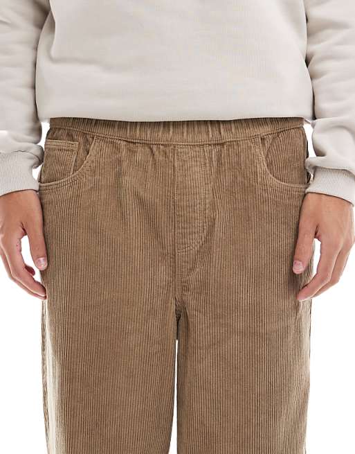 DESIGN Oversized Tapered Pull On Trousers In Beige Corduroy