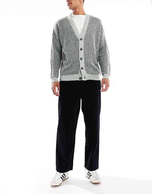DESIGN Oversized Tapered Pull On Trousers In Black Corduroy