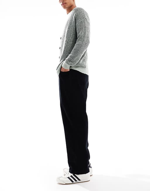 DESIGN Oversized Tapered Pull On Trousers In Black Corduroy