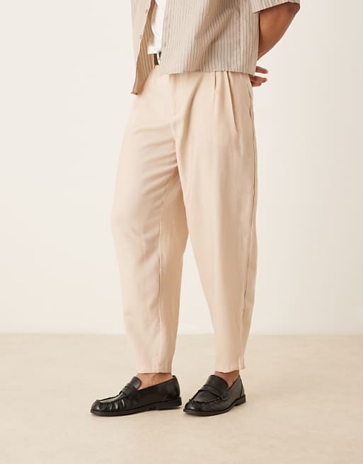 DESIGN Oversized Tapered Smart Trousers In Beige