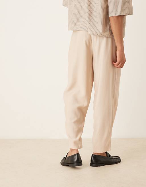 DESIGN Oversized Tapered Smart Trousers In Beige