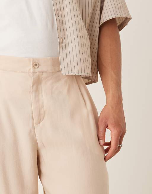 DESIGN Oversized Tapered Smart Trousers In Beige