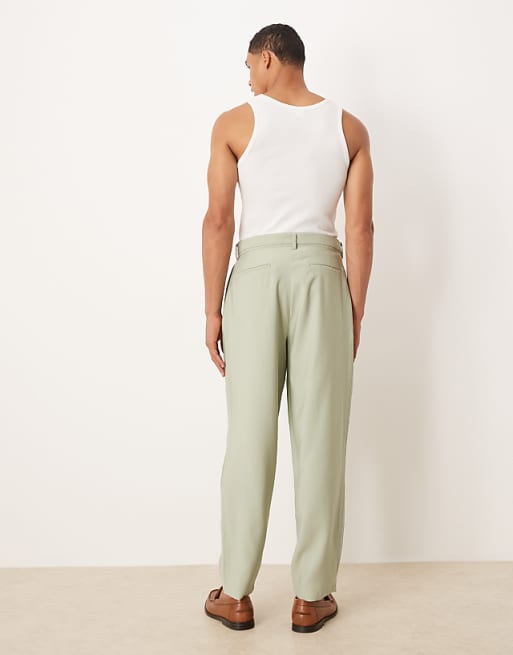 DESIGN Oversized Tapered Smart Trousers With Belt Detail In Green