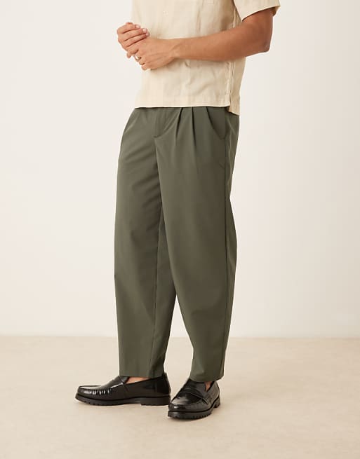 DESIGN oversized tapered trouser in green