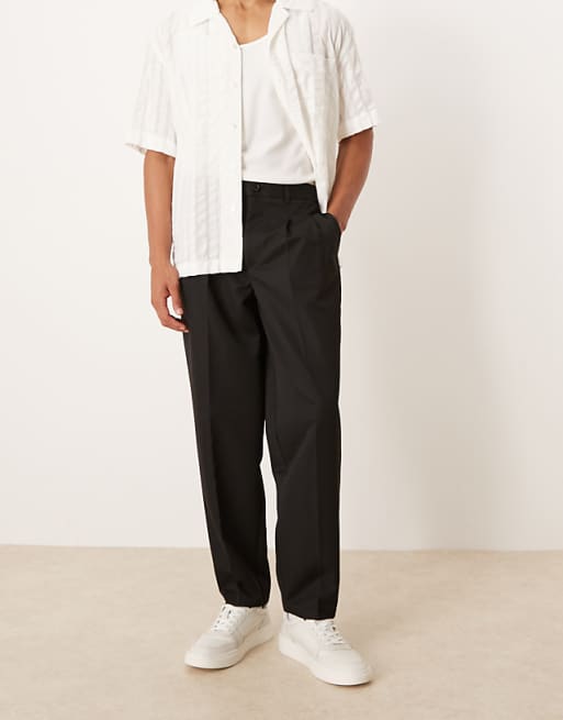 DESIGN Oversized Tapered Trouser With Double Pleat In Black