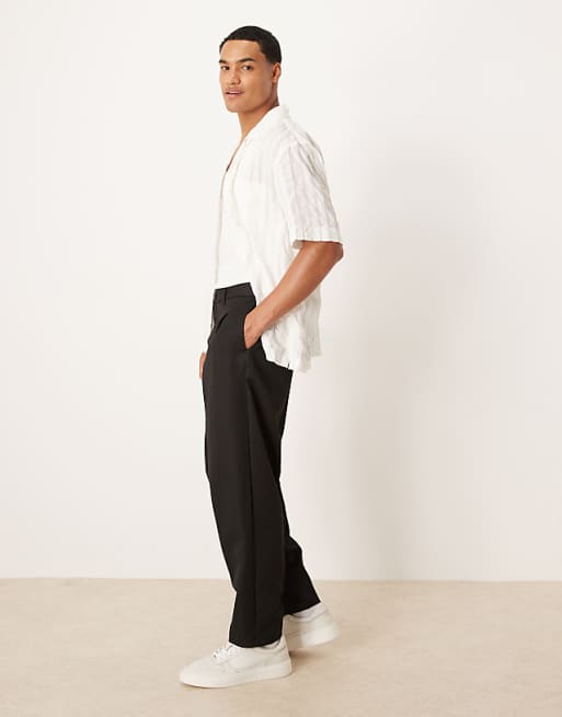 DESIGN Oversized Tapered Trouser With Double Pleat In Black