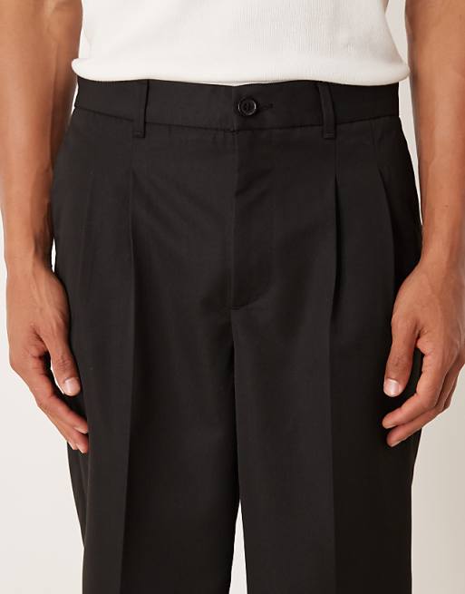 DESIGN Oversized Tapered Trouser With Double Pleat In Black